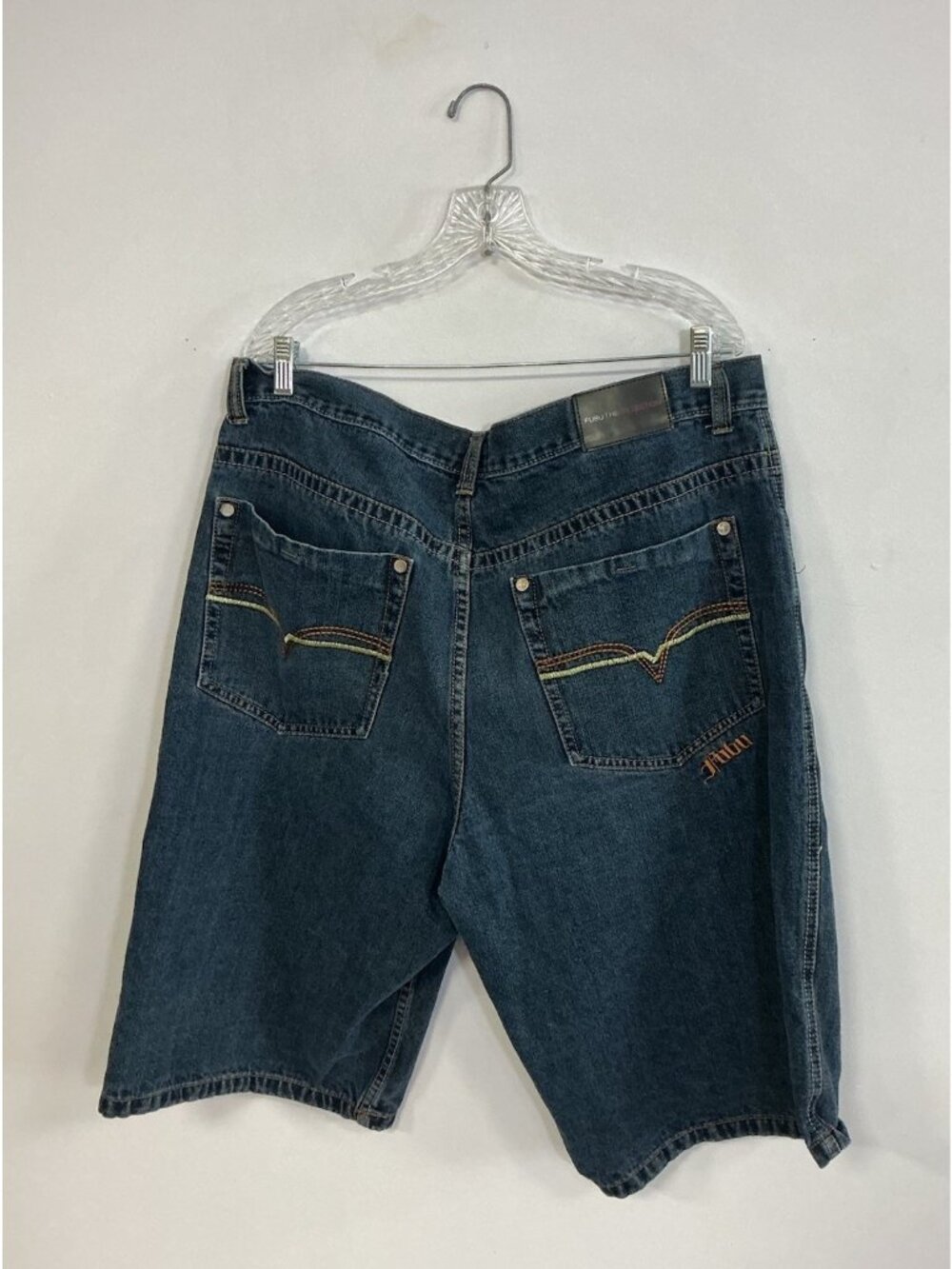 Vintage Y2K FUBU Denim Shorts Baggy Streetwear Blue Jean Jorts Mens 40